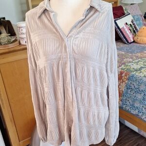 Free People Light Silver Crinkled Button-Front Women's Top
